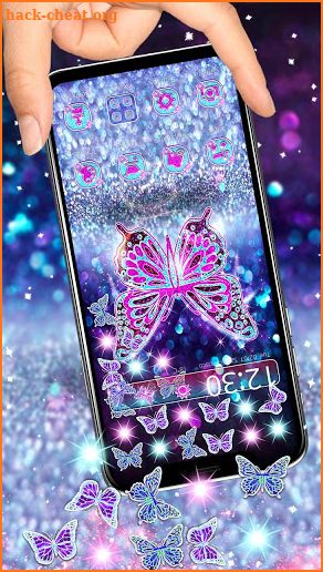 Purple Glitter Diamond Butterfly Gravity Theme screenshot