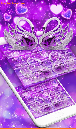 Purple Glittering Lovers Swans Keyboard Theme screenshot