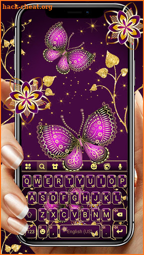 Purple Gold Butterflies Keyboard Theme screenshot