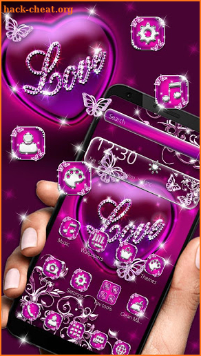 Purple Love Diamond Heart Theme screenshot