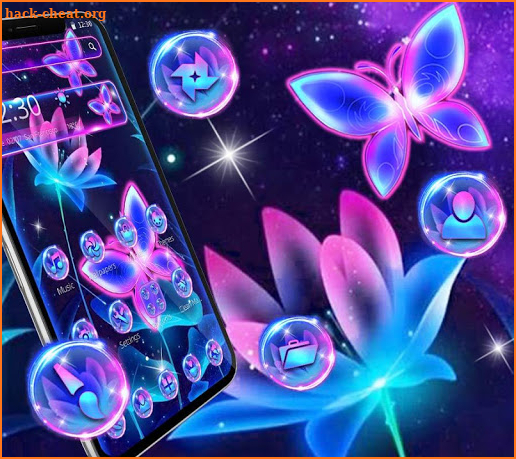 Purple Neon Butterfly Lotus Theme screenshot