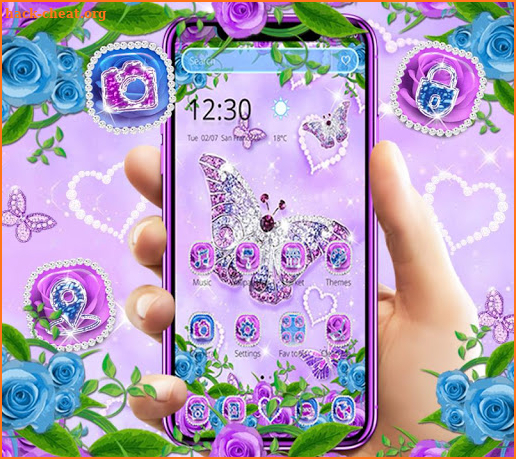 Purple Rose Diamond Butterfly Theme screenshot