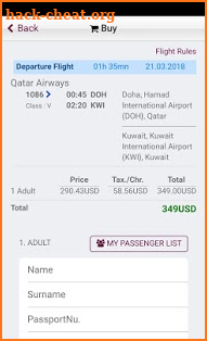 Qatar Airlines screenshot