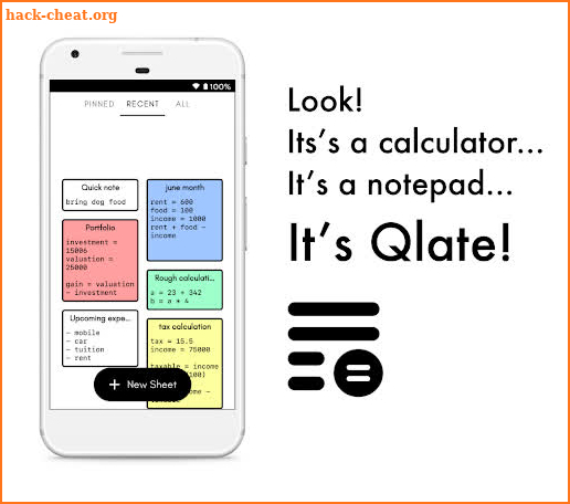 Qlate - Calculator + Notepad screenshot