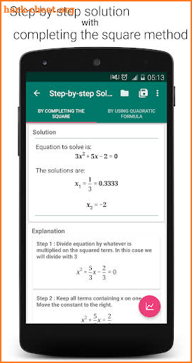 Quadratic Equation Solver with Steps and Graphs screenshot