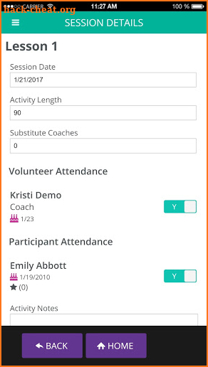RacePlanner Attendance Tracker App screenshot