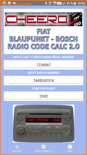 RADIO CODE CALC FOR FIAT BLAUPUNKT BOSCH screenshot