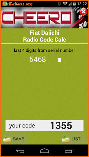 RADIO CODE CALC FOR FIAT DAIICHI - RADIO & NAVI screenshot