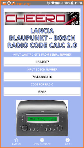 RADIO CODE CALC FOR LANCIA BLAUPUNKT BOSCH screenshot
