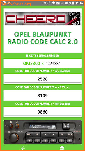RADIO CODE CALC FOR OPEL BLAUPUNKT CAR300 CAR2003 screenshot