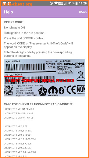 RADIO CODE FOR CHRYSLER JEEP DODGE UCONNECT DELPHI screenshot
