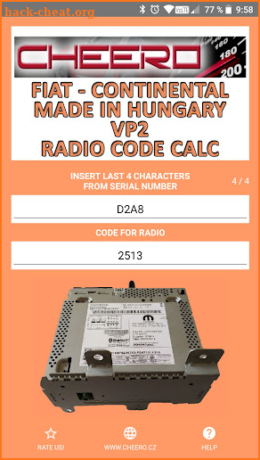 RADIO CODE for FIAT HUNGARY screenshot