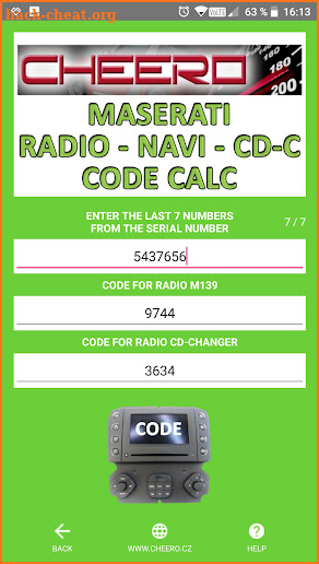 RADIO CODE for MASERATI screenshot