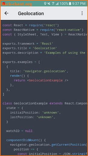 React Native Explorer with code screenshot