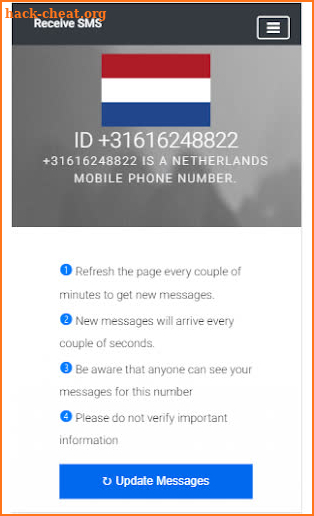Receive SMS online screenshot