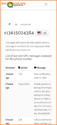 Receive SMS Online | quackr screenshot