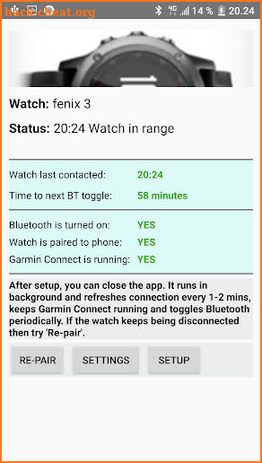 Reconnect Garmin Watch - legacy version screenshot