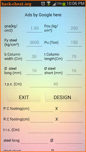 rectangular footing design screenshot