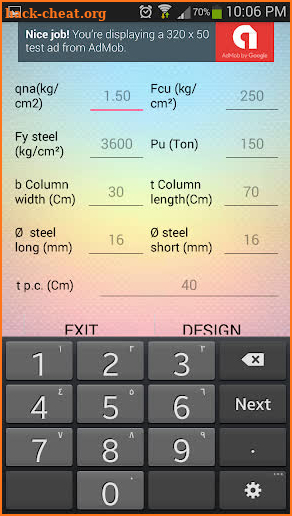 rectangular footing design screenshot