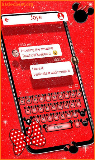 Red Cute Bowknot Glitter Minny Keyboard Theme screenshot