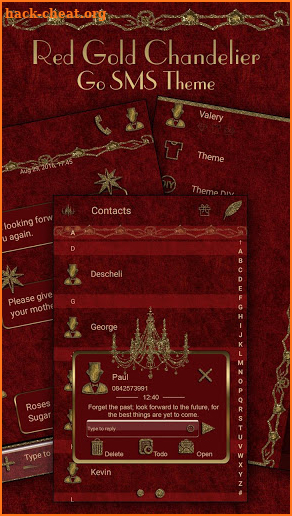 Red Gold Chandelier Go SMS Theme screenshot