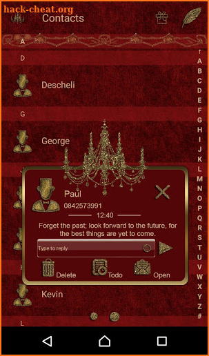 Red Gold Chandelier Go SMS Theme screenshot