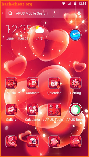 Red Love Heart APUS Launcher theme screenshot