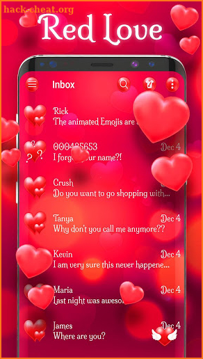 Red love SMS screenshot