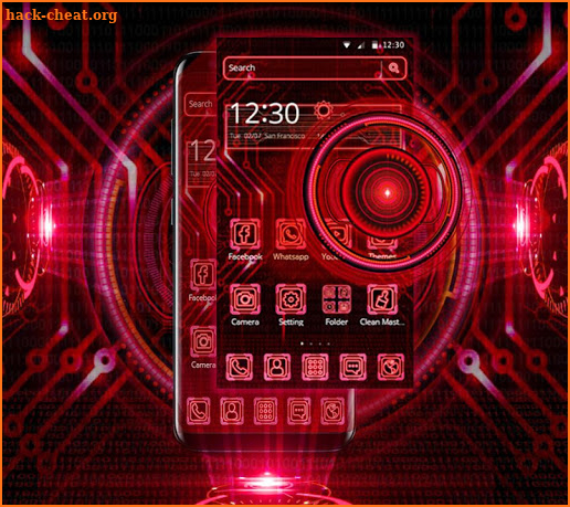 Red Neon Tech Hologram Theme screenshot