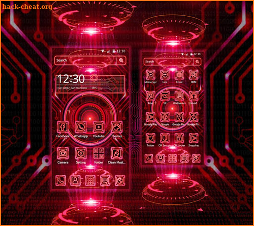 Red Neon Tech Hologram Theme screenshot