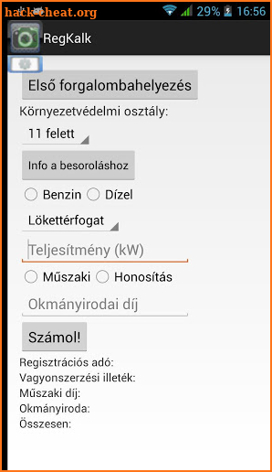 Regisztrációs Adó Kalkulátor screenshot