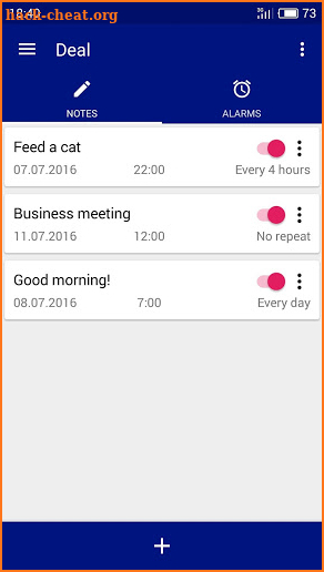 Reminder, alarm, tasks screenshot