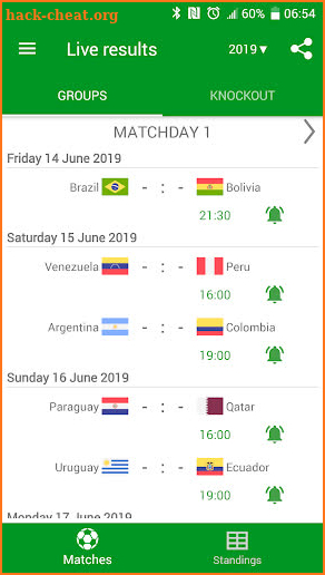 Results for Copa America 2019 screenshot