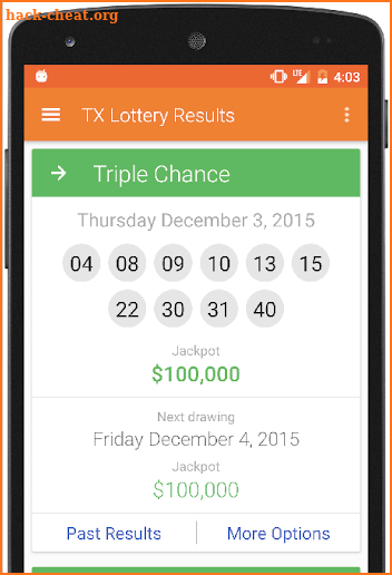 Results for Texas Lottery screenshot