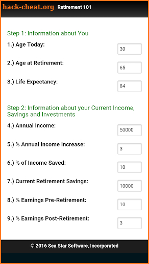 Retirement Calculator 101 screenshot