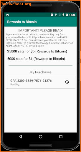 Rewards to Bitcoin screenshot