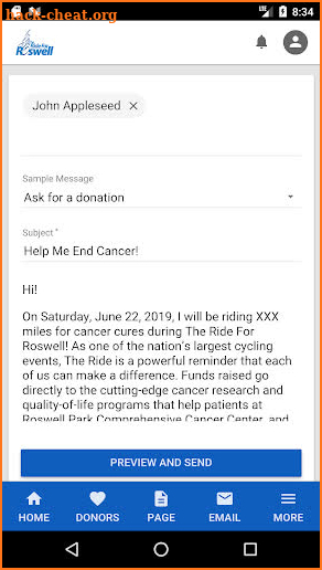 Ride for Roswell Fundraising screenshot