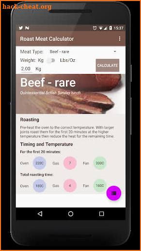Roast Meat Calculator screenshot
