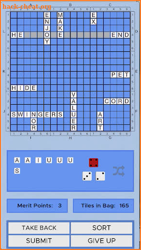 Roll-A-Dice Crossword game screenshot