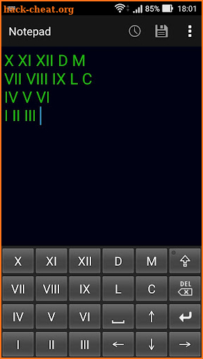 Roman numeric keypad screenshot