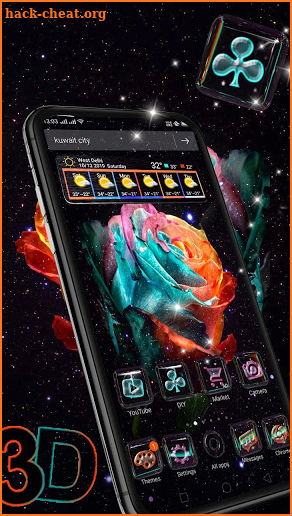 Rose Galaxy 3D Glass Tech Theme 🌹 screenshot