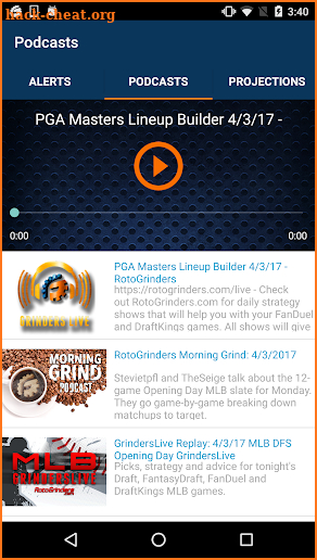 RotoGrinders - DFS Strategy, Lineups, and Alerts screenshot