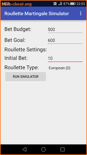 Roulette Martingale Calculator screenshot