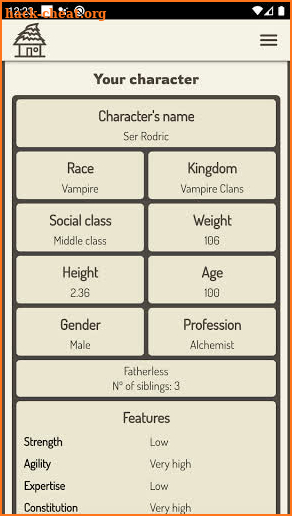 RPG Role character generator screenshot