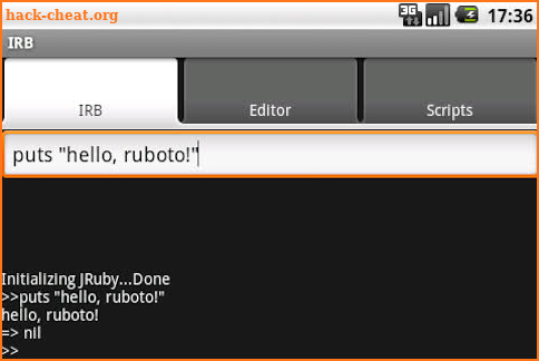 Ruboto IRB (Ruby on Android) screenshot