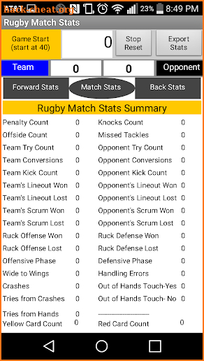 Rugby Match Stats screenshot