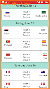 Russia 2018 world cup Matchs screenshot