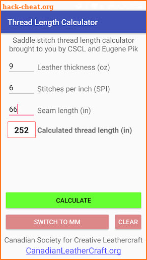 Saddle Stitch - Thread Length Calculator screenshot
