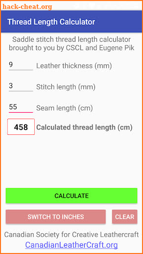 Saddle Stitch - Thread Length Calculator screenshot