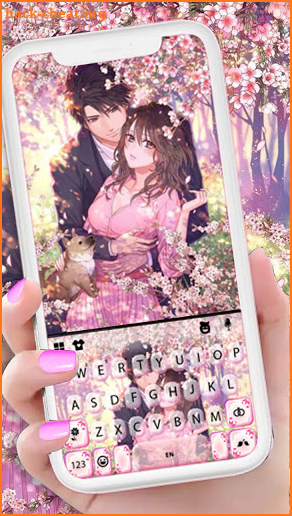Sakura Couple Love Keyboard Background screenshot